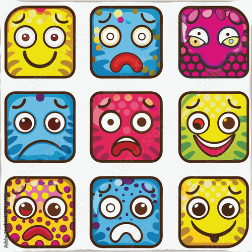 Wallpaper Mural Colorful Cartoon Square Faces with Funny Expressions and Emotions Torontodigital.ca