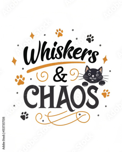 Whiskers & Chaos – Playful Cat Typography T-Shirt Design for Cat Lovers