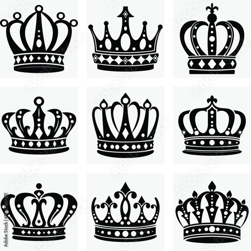 A royal vector crown icon set, perfect for heraldic design and vintage imperial insignia collections