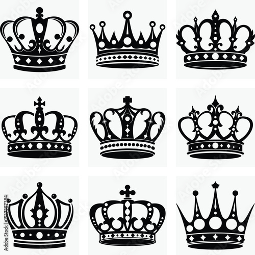 A royal vector crown icon set, perfect for heraldic design and vintage imperial insignia collections