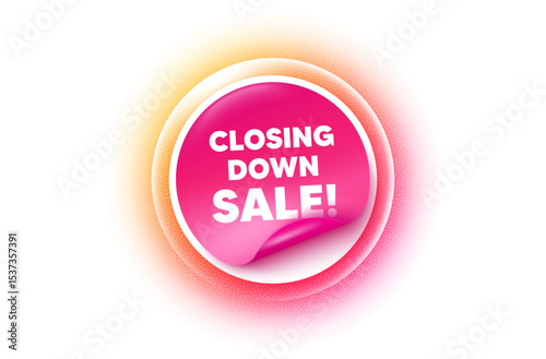 Closing down sale sticker orange gradient. Paper offer price tag. Closing down sale. Special offer price sign. Advertising discounts symbol. Sticker label. Grain dots effect. Vector