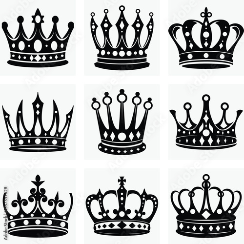 A royal vector crown icon set, perfect for heraldic design and vintage imperial insignia collections