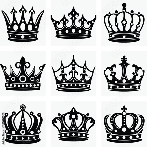 A royal vector crown icon set, perfect for heraldic design and vintage imperial insignia collections