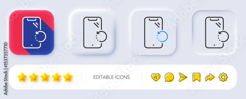 Smartphone recovery line icon. Neumorphic, Flat shadow, 3d buttons. Phone backup sign. Mobile device symbol. Line smartphone recovery icon. Social media icons. Vector
