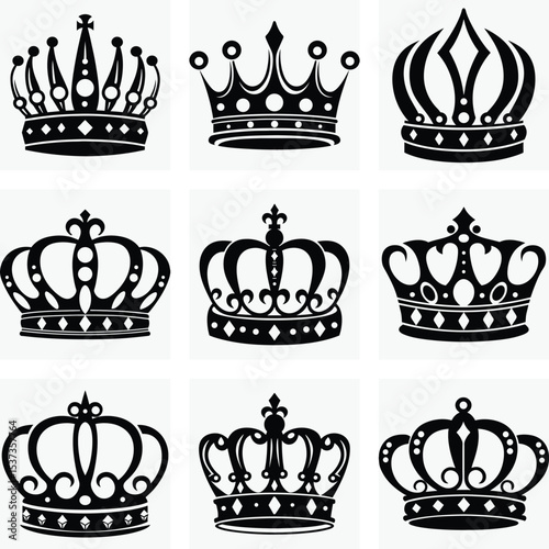 A royal vector crown icon set, perfect for heraldic design and vintage imperial insignia collections