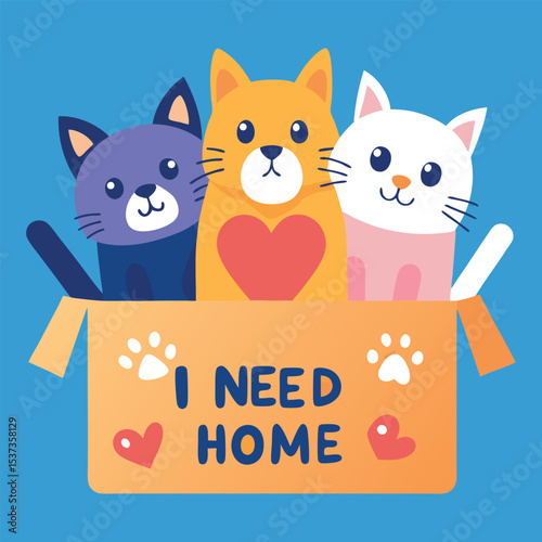 Cute Cats in a Box Illustration for International Homeless Animals Day Awareness T-Shirt Design