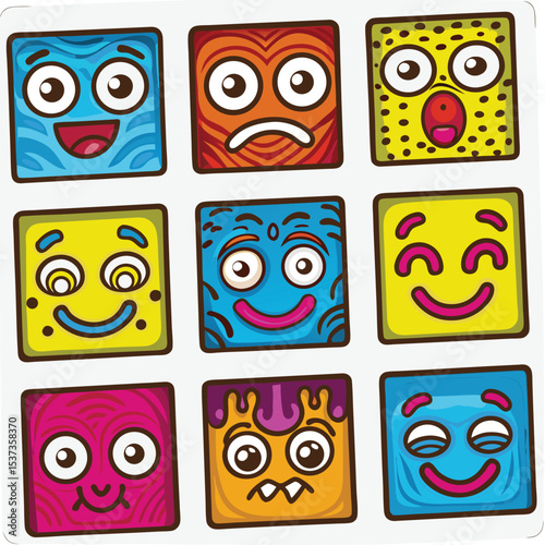 Wallpaper Mural A vibrant collection of colorful square cartoon faces showcasing a wide range of expressive emotions and playful characters, perfect for UI/UX design and social media Torontodigital.ca
