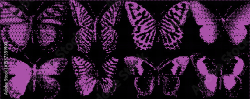 Colorful butterfly patterns showcased in creative design with vibrant purple hues against a contrasting background