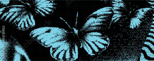 Colorful butterflies gracefully fluttering amidst a dark backdrop in a surreal artistic display during a spring evening