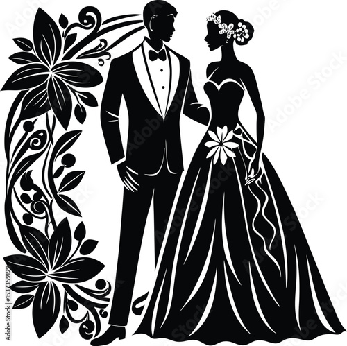 wedding couple silhouettes on white background