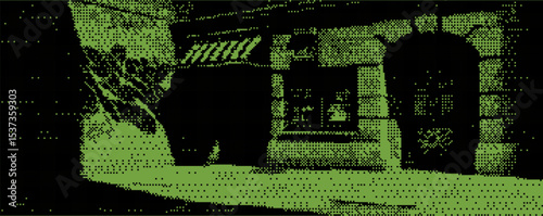 Exploring an urban street with intricate architecture and a bear silhouette at dusk