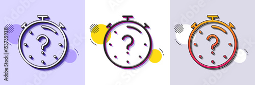 Quiz line icon. Halftone dotted pattern. Gradient icon with grain shadow. Timer with question mark. Faq time symbol. Line quiz icon. Various designs. Vector