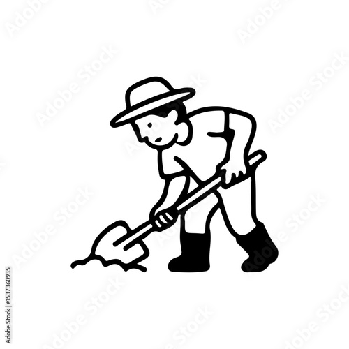 Farmer or Agricultural Worker Digging with Shovel Vector Illustration
