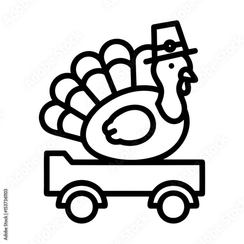 Thanksgiving parade turkey on a cart illustration, festive celebration design