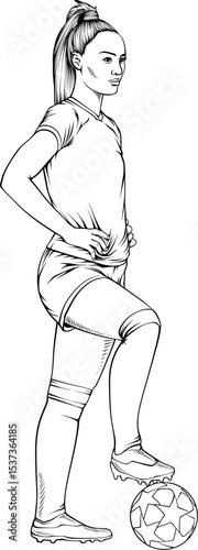 line art Female Footballer illustration .eps