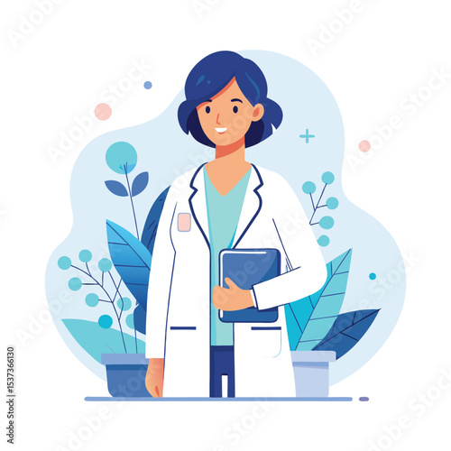 Female Doctor Vector Illustration in Modern Flat Style – Healthcare and Medical Professional Concept