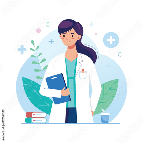 Female Doctor Vector Illustration in Modern Flat Style – Healthcare and Medical Professional Concept