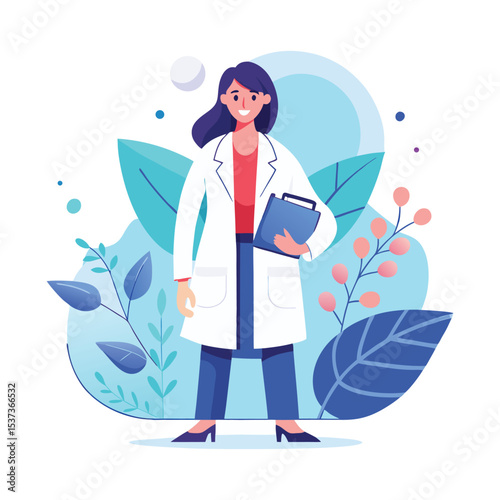 Female Doctor Vector Illustration in Modern Flat Style – Healthcare and Medical Professional Concept
