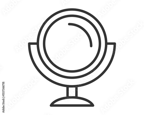 Minimalist line drawing of a vanity mirror. Symbolizes reflection, beauty, and selfcare. Ideal for cosmetic, lifestyle, or design projects. Clean, modern aesthetic.