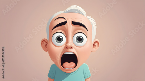 A startled cartoon grandpa with wide eyes and open mouth shows a funny surprised expression perfect for animation film designs or meme creation