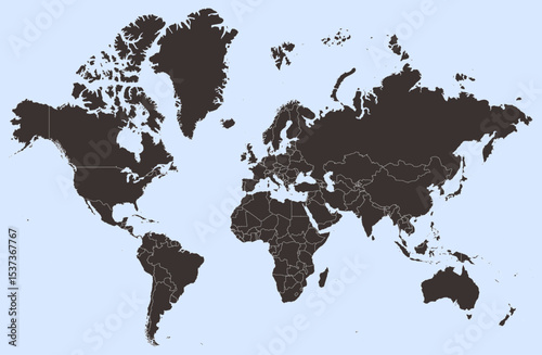 
Editable World Map with All Countries – Vector Map of the World with Separated, Distinguishable, and Labeled Countries. 