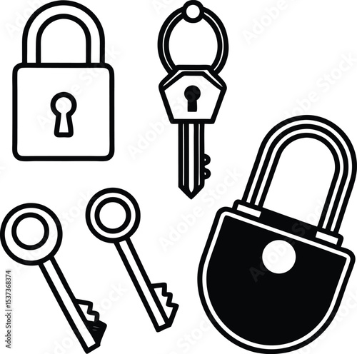 Lock and Key Vector Bundle – Vintage Icons and Silhouette Clipart
