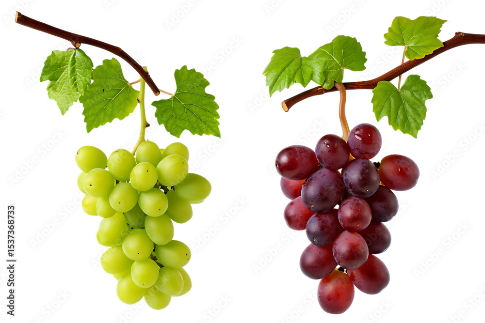 Fototapeta premium Juicy Green and Red Grapes Hanging on the Vine A Delightful Duo