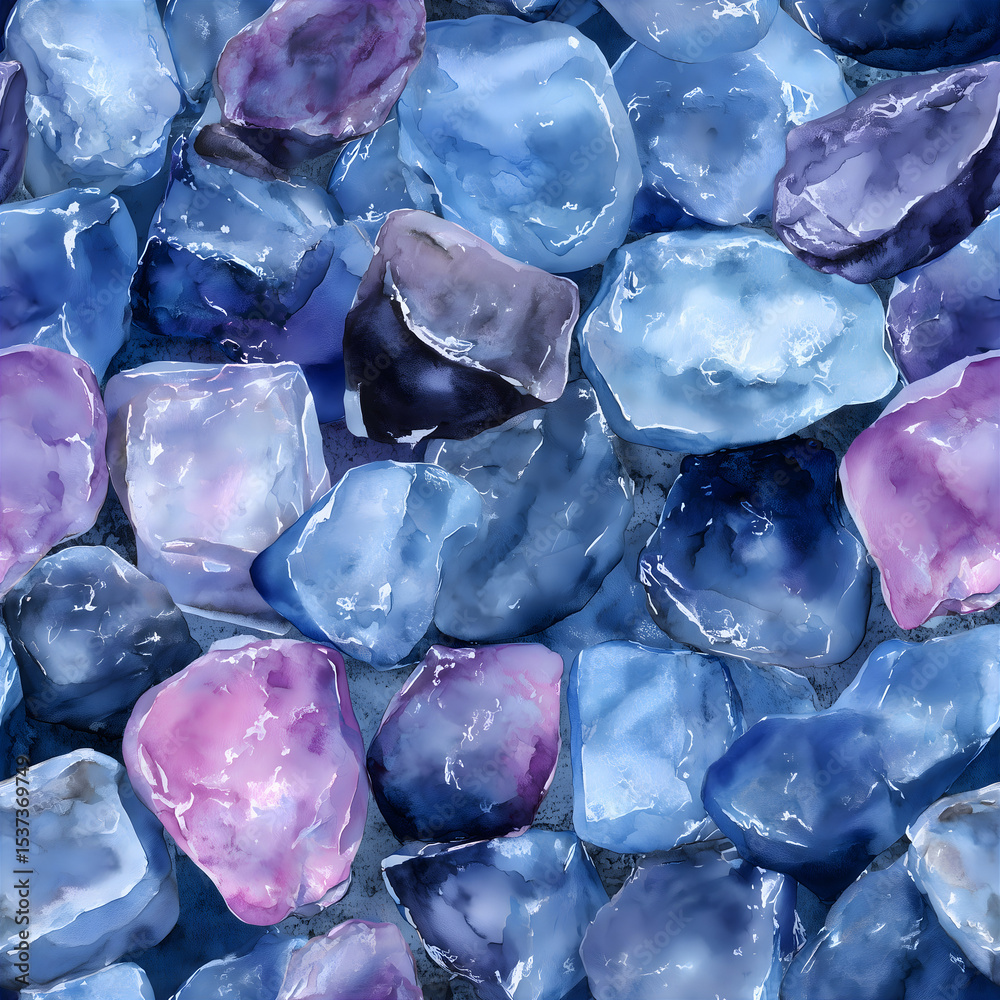 Fototapeta premium Seamless Pattern of Blue and Purple Gemstones – Crystal Texture Background