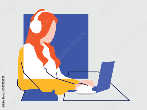 A girl is using a laptop vector illustration