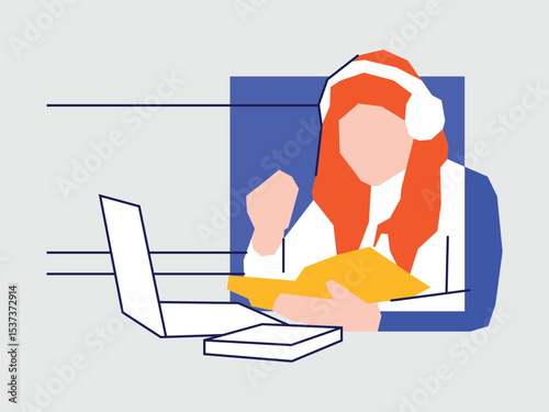 A girl is using a laptop vector illustration