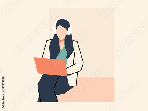 A girl is using a laptop vector illustration