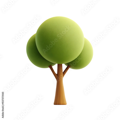 Cartoon tree 3d render isolated on transparent background