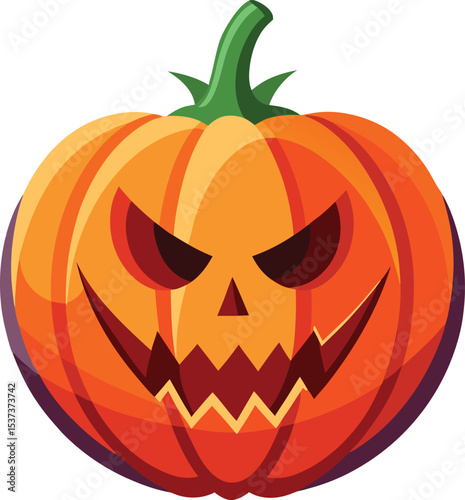 Horror pumpkin lantern with scary carved face for Halloween, autumn, and October holiday season