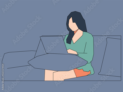 A girl is using a laptop vector illustration