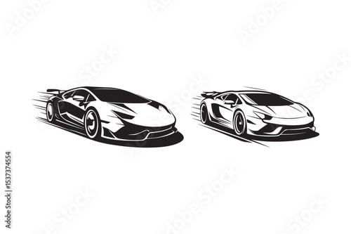 Speeding Sports Car Silhouette Vector Set Racing Supercar Clipart for Print and Design