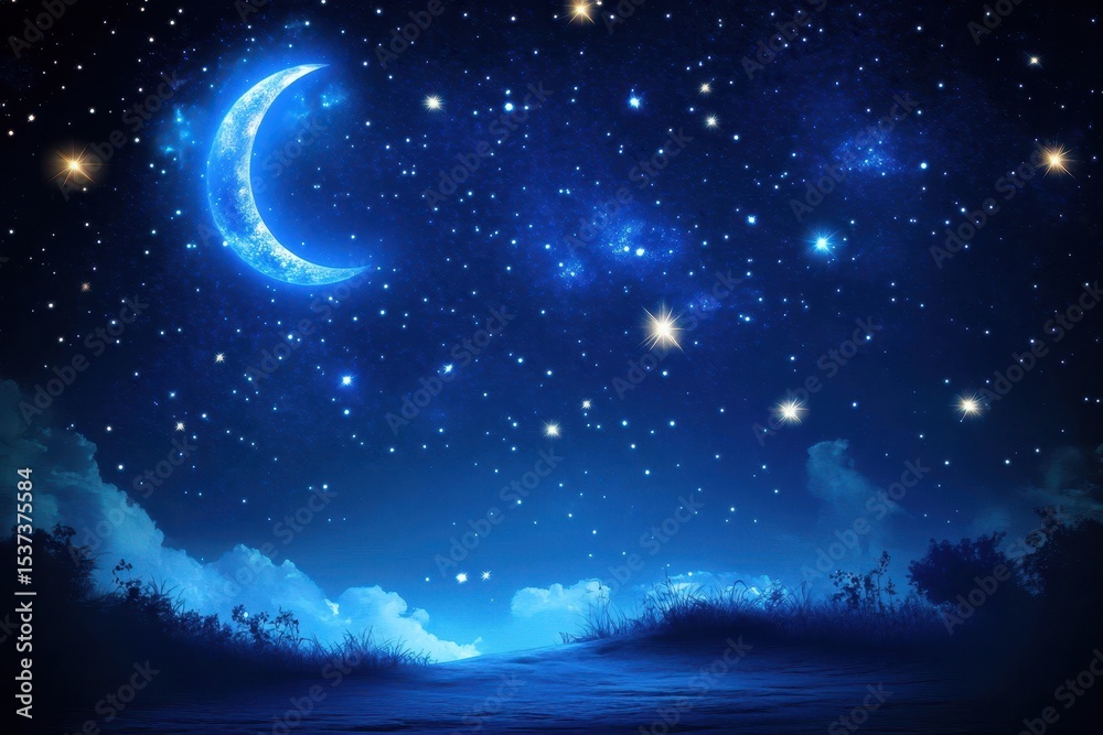 Fototapeta premium Enchanted Midnight Background: A Celestial Canvas of Stars in a Deep Dark Sky