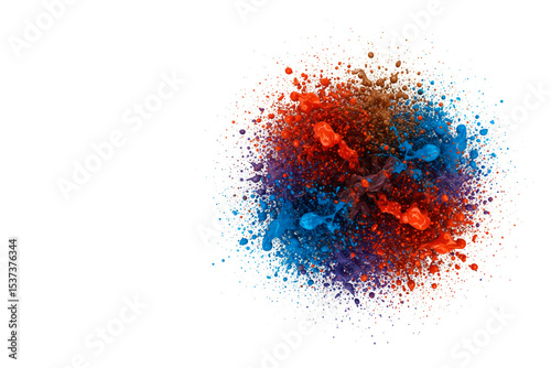 An explosion of ideas, a clash of colors on a white background. Space for text.