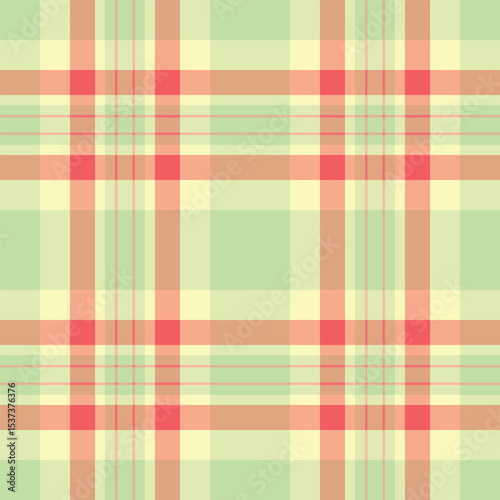 Pastel plaid pattern in light green, tan, and coral. Versatile for backgrounds, fabrics,  textiles. A vibrant, fresh design suitable for diverse creative projects.