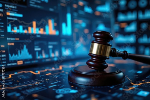 Digital Law Technology Concept with Gavel and Data Visualization