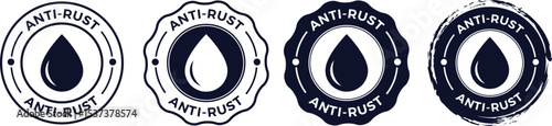 Anti rust icon set. Anti oxidation symbol. Rust resistant emblem set.