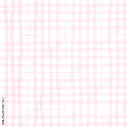 Pink Plaid Gingham Check Hand Drawn Background Pattern Overlay