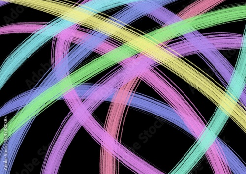 Abstract colorful light strokes on black background, dynamic energetic curved lines, vibrant digital art design for background, wallpaper, or posters 