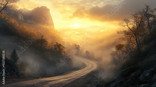 Scenic Journey Through Mountains and Valley at Dawn