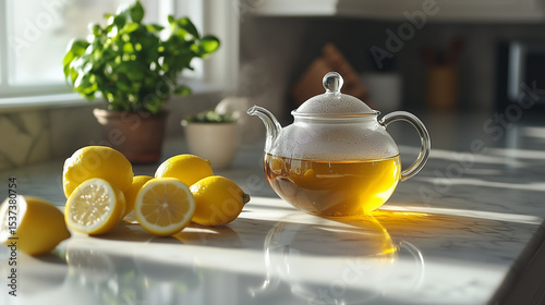 Refreshing Warm Lemon Infused Tea with Rising Steam