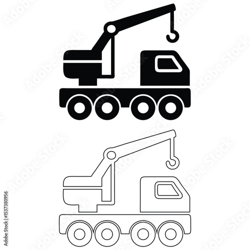 Black and white crane truck illustration representing construction engineering and heavy machinery