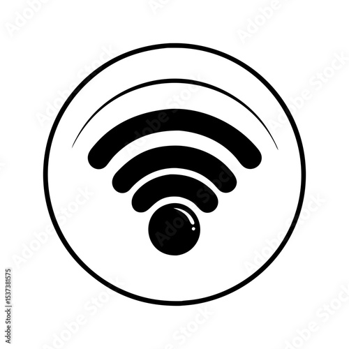 Simple black and white WiFi signal icon within a circular border silhouette vector
