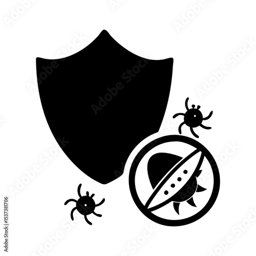 Shield protecting from virus attack, software security, antivirus symbol illustration silhouette vector