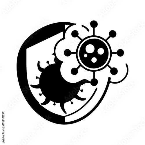 Shield protecting against two distinct strains of the coronavirus virus family silhouette vector