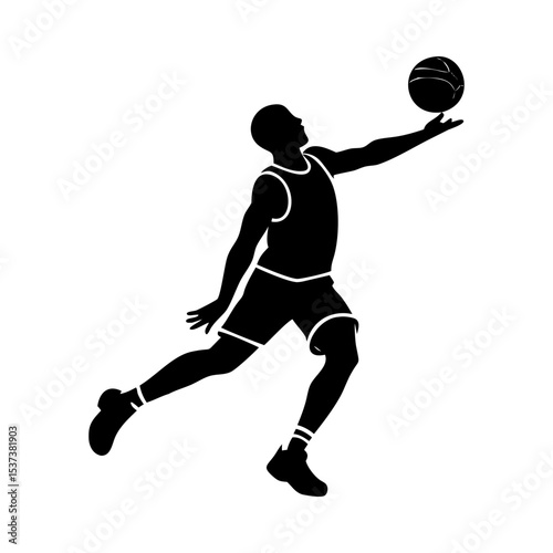 Black silhouette of basketball player about to shoot or pass the ball silhouette vector