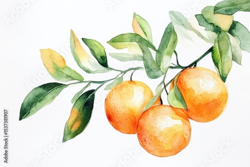 Fresh Mandarins with Vibrant Foliage Isolated on a Clean White Background